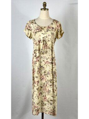 Vtg 90s All That Jazz Yellow Floral Babydoll Maxi Dress Tie Waist Butter Mom